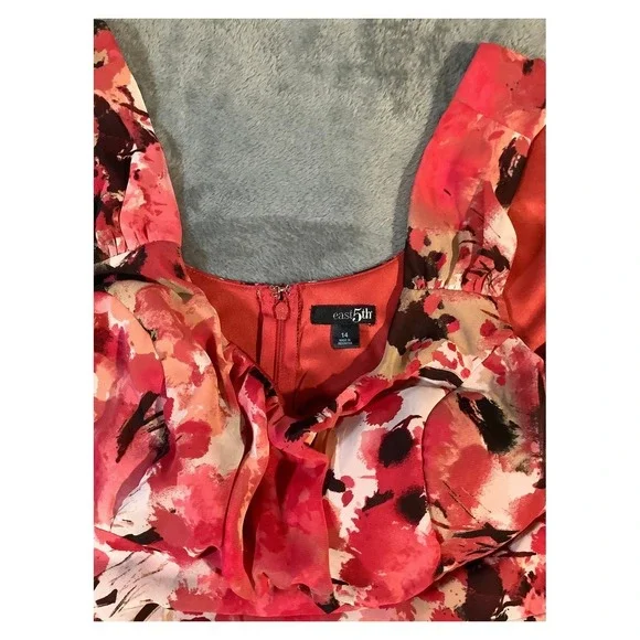 East 5th Women's Floral A-Line Midi Dress Size 14 Pink Red - Picture 2 of 6